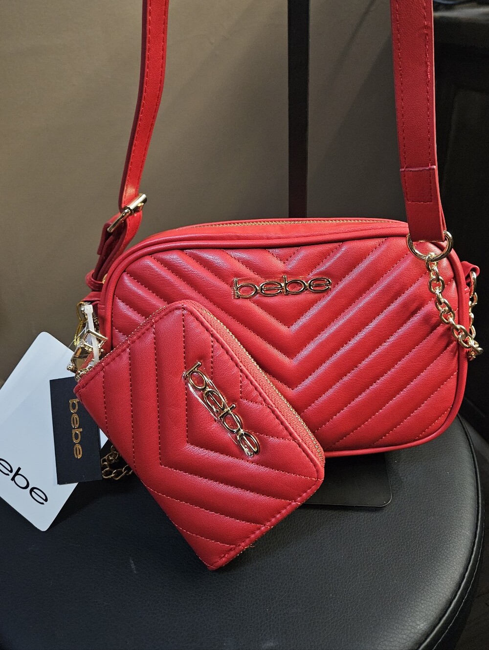 NWT bebe Quilted Vegan Leather Tyler Camera Crossbody with Card Pouch